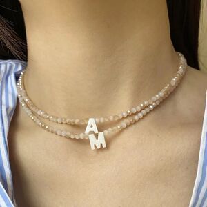 Gold Beaded Initial Necklace S1121